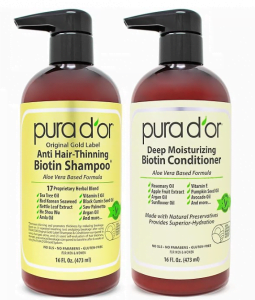 PURA D'OR Anti-Thinning Biotin Shampoo & Deep Moisturizing Conditioner Original Gold Label Set (16Oz x2) Natural Earthy Scent, Clinically Tested Proven Results, DHT Blocker Thickening, For Women & Men